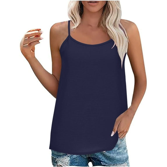 XFLWAM Tank Top for Women Adjustable Spaghetti Strap Camisole Scoop Neck Sleeveless Cami Tunic Top Casual Loose Cami Shirts Blouses