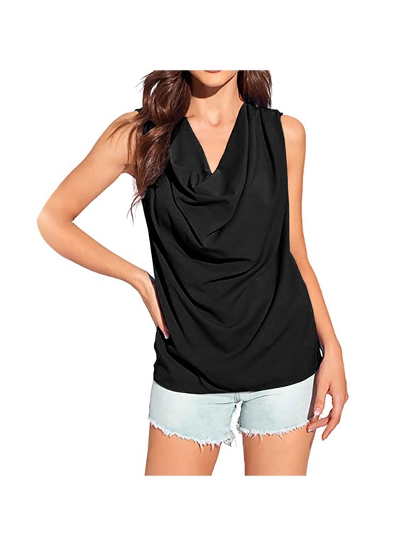 Tank Top for Women Sleeveless Cowl Neck Drape Ruched Front Blouse Trendy Going Out Tops Business Basic Tunic Shirt