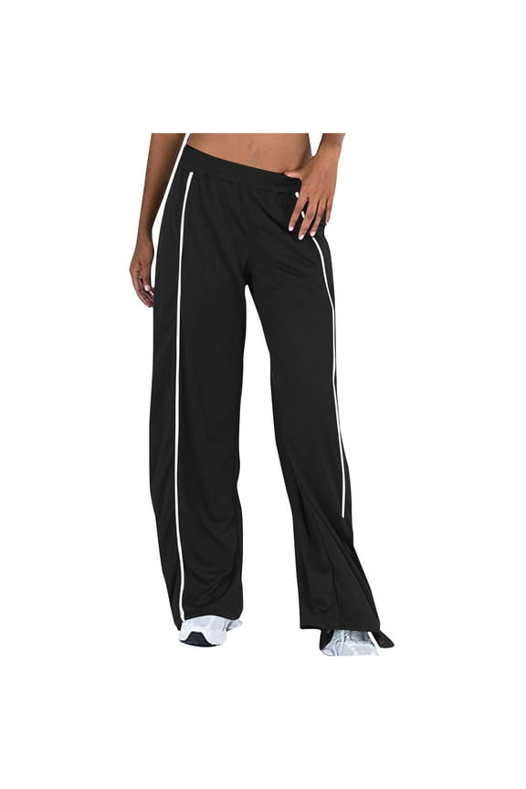 Track Pants Women Wide Leg High Waisted Athletic Joggers Stripe Side Split Casual Lightweight Oversized Sweatpants Black L