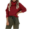 thumbnail image 1 of XFLWAM Turtleneck Sweater Women Oversized Cowl Neck Sweater Cable Knit Long Sleeve Pullover Tops Red L, 1 of 8