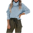 thumbnail image 1 of XFLWAM Turtleneck Sweater Women Oversized Cowl Neck Sweater Cable Knit Long Sleeve Pullover Tops Sky Blue S, 1 of 8
