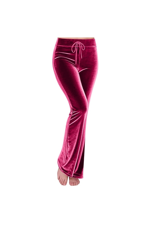 Velvet Pants for Women Lounge Comfy Velour Bootcut Pants Casual Baggy Drawstring High Waisted Wide Leg Trousers with Pockets