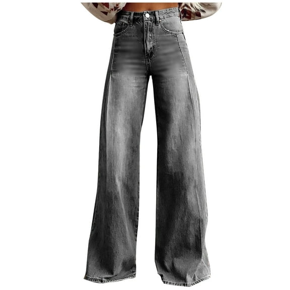 XFLWAM Vintage Wide Leg Pants Woman Casual Plus Size Straight Leg Bootcut Flare Pants Long Trousers with Pocket