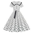 thumbnail image 1 of XFLWAM Vintage Women 1950s Lapel Button Down Rockabilly Knot Front Swing Dress 50s Retro Hepburn Style A-Line Dresses Black XL, 1 of 5