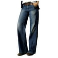 thumbnail image 1 of XFLWAM Wide Leg Jeans for Women Stretch Mid Waist Baggy Jeans Boot Cut Jeans Denim Pants Without Belt Blue L, 1 of 8