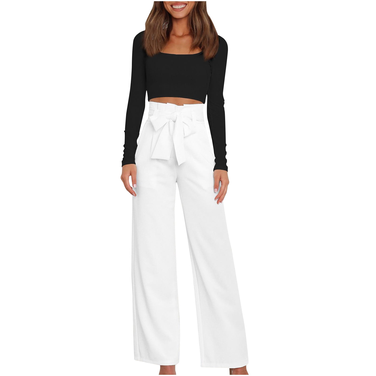 VIP【関税送料無料】希少 BLUMARINE WHITE PANTS XFLWAM Wide Leg Pants for Women High Waist Dressy Bow Tie