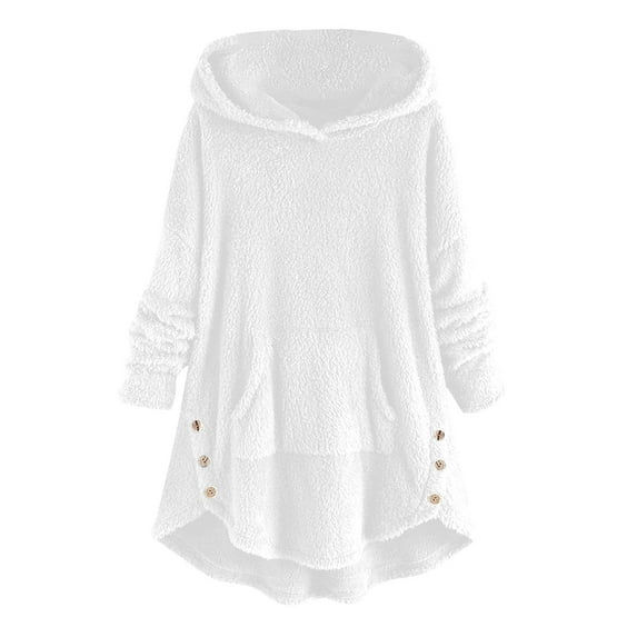 XFLWAM Winter Coats for Women Fuzzy Fleece Jackets Plus Size Hoodies Overcoat Oversized Button Down Outerwear White 5XL