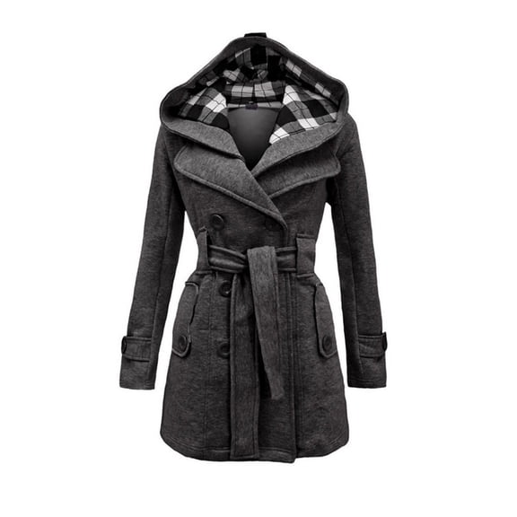 XFLWAM Winter Coats for Women Thicken Warm Fleece Hoodie Jacket Button Down Waist Strap Hooded Tunic Outwear with Pockets Gray XXL