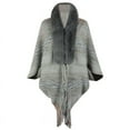 thumbnail image 1 of XFLWAM Winter Fall Shawl Wrap for Women Warm Faux Fur Fringed Hem Boho Buffalo Plaid Knit Poncho with Tassel Gray Free Size, 1 of 3