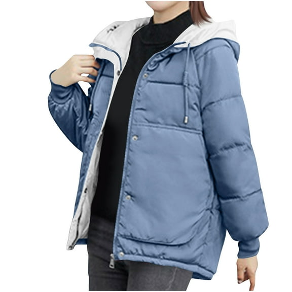 XFLWAM Winter Hooded Coat for Women Warm Fleece Lined Long Quilted Puffer Jacket Sherpa Lined Hooded Outerwear with Pockets Light Blue XL