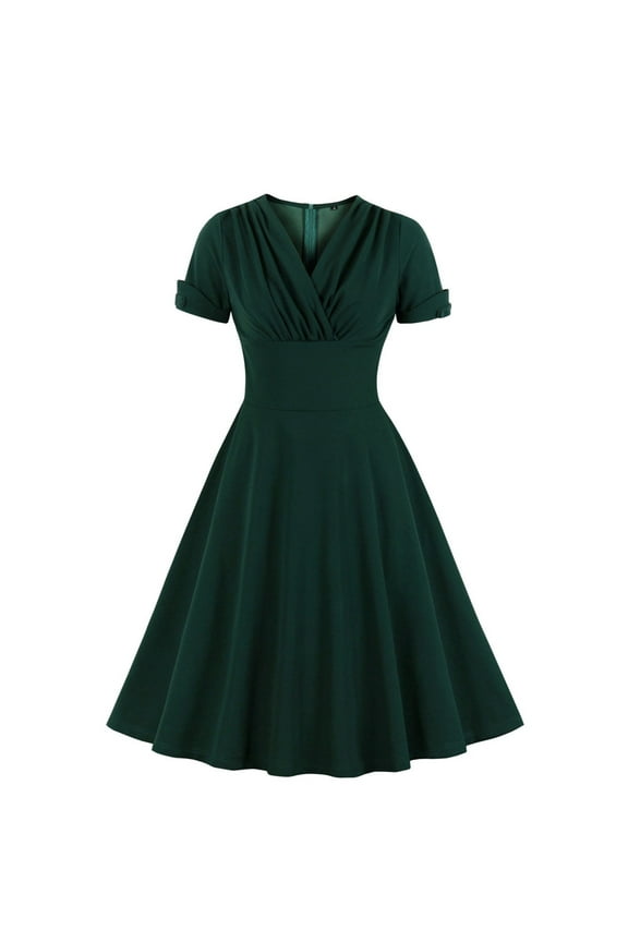 Women 1950s Retro Dress Lapel V Neck 50s 60s Vintage Dress Button Up Business Work Dress Floral Print A-line Cocktail Party Dresses Green M