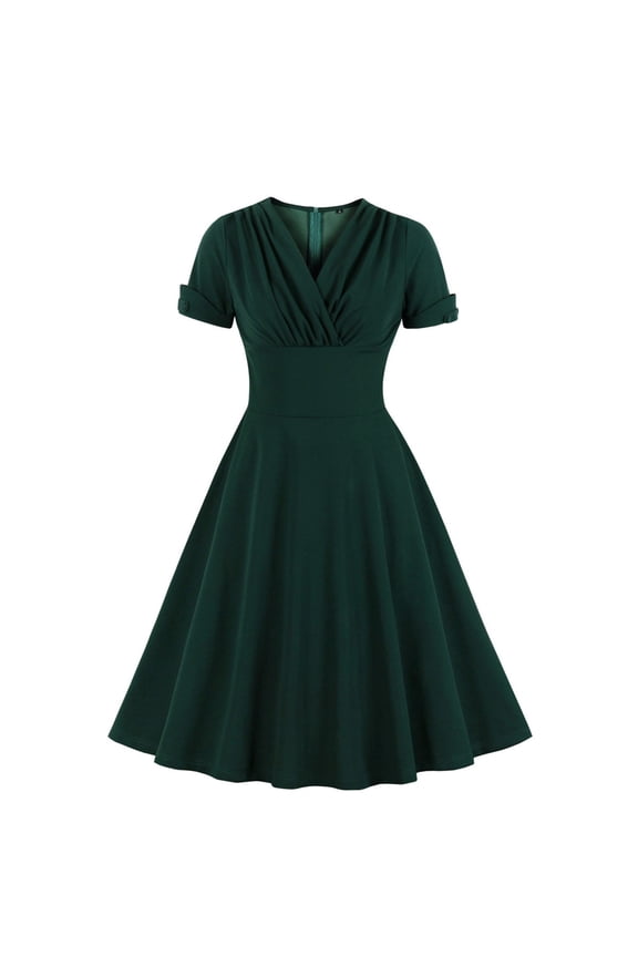 Women 1950s Retro Dress Lapel V Neck 50s 60s Vintage Dress Button Up Business Work Dress Floral Print A-line Cocktail Party Dresses Green XL
