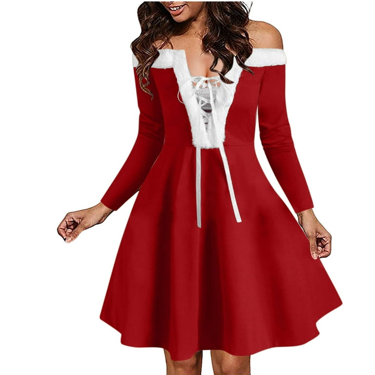 Women's Vintage Christmas Dress Xmas Rockabilly Cocktail Party Dress Long  Sleeve Off Shoulder Long Swing Dresses Black : : Clothing, Shoes &  Accessories