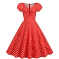 thumbnail image 1 of XFLWAM Women 50s 60s Vintage Short Sleeve Polka Dot Cocktail Swing Dress 1950s Retro Rockabilly Audrey Hepburn Prom Party Dresses Red L, 1 of 8