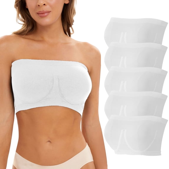 XFLWAM Women Bandeau Bra Padded Strapless Bralette Bra Seamless Bandeau Tube Top Bra