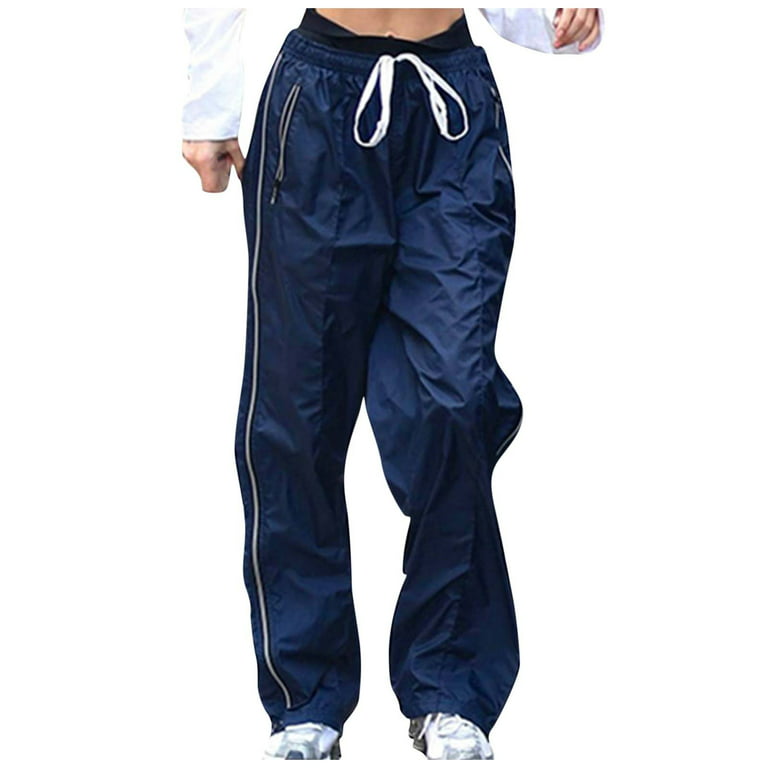 XFLWAM Women Cargo Pants Low-Waist Baggy Lounge Pants Hippie Multiple  Pockets Streetwear Navy Blue L