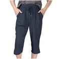 thumbnail image 1 of XFLWAM Women Casual Capri Pants Summer Lightweight Elastic Waist Wide Leg Loose Yoga Cropped Pants with Pockets Navy Blue L, 1 of 6