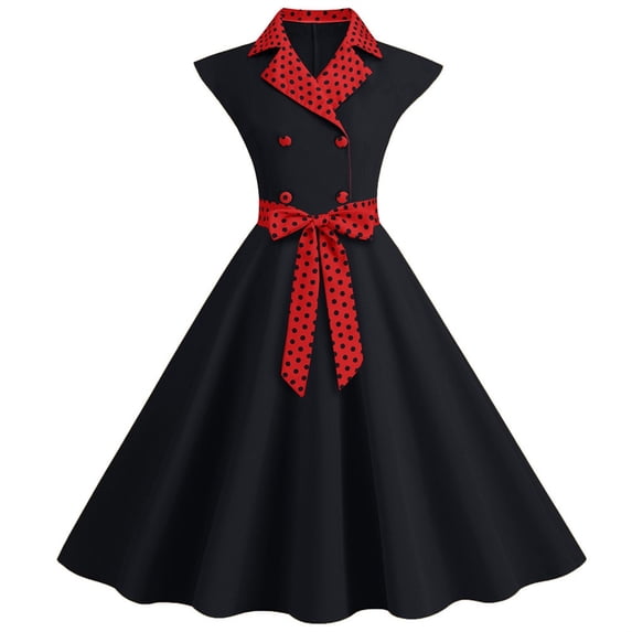 XFLWAM Women Contrast Peter Collar 1950s Vintage Polka Dot Cocktail Swing Dress 50s Retro Audrey Hepburn Rockabilly Prom Dresses Black XXL