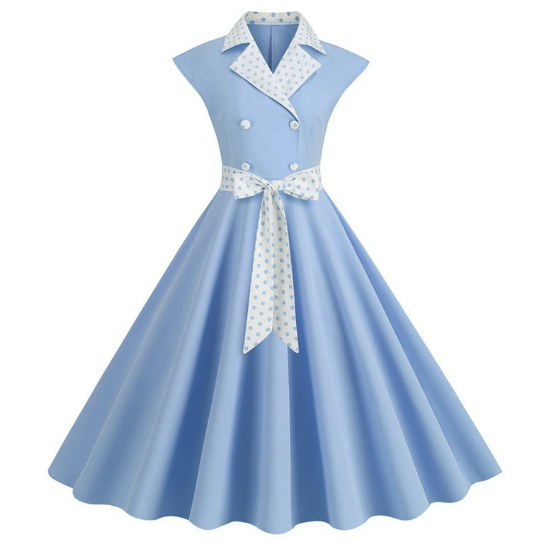 XFLWAM Women Contrast Peter Collar 1950s Vintage Polka Dot Cocktail Swing Dress  50s Retro Audrey Hepburn Rockabilly Prom Dresses Blue XL - Walmart.com