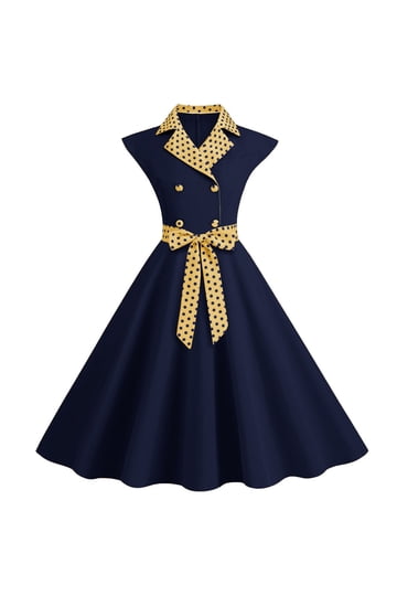 knee length dresses for ladies 1950s Contrast Short Sleeve Lapel Dress main image 0