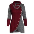 thumbnail image 1 of XFLWAM Women Cowl Neck Sweater Color Block Button Asymmetrical Hem Casual Tunic Top Knitted Long Sleeve Blouse Red XL, 1 of 5