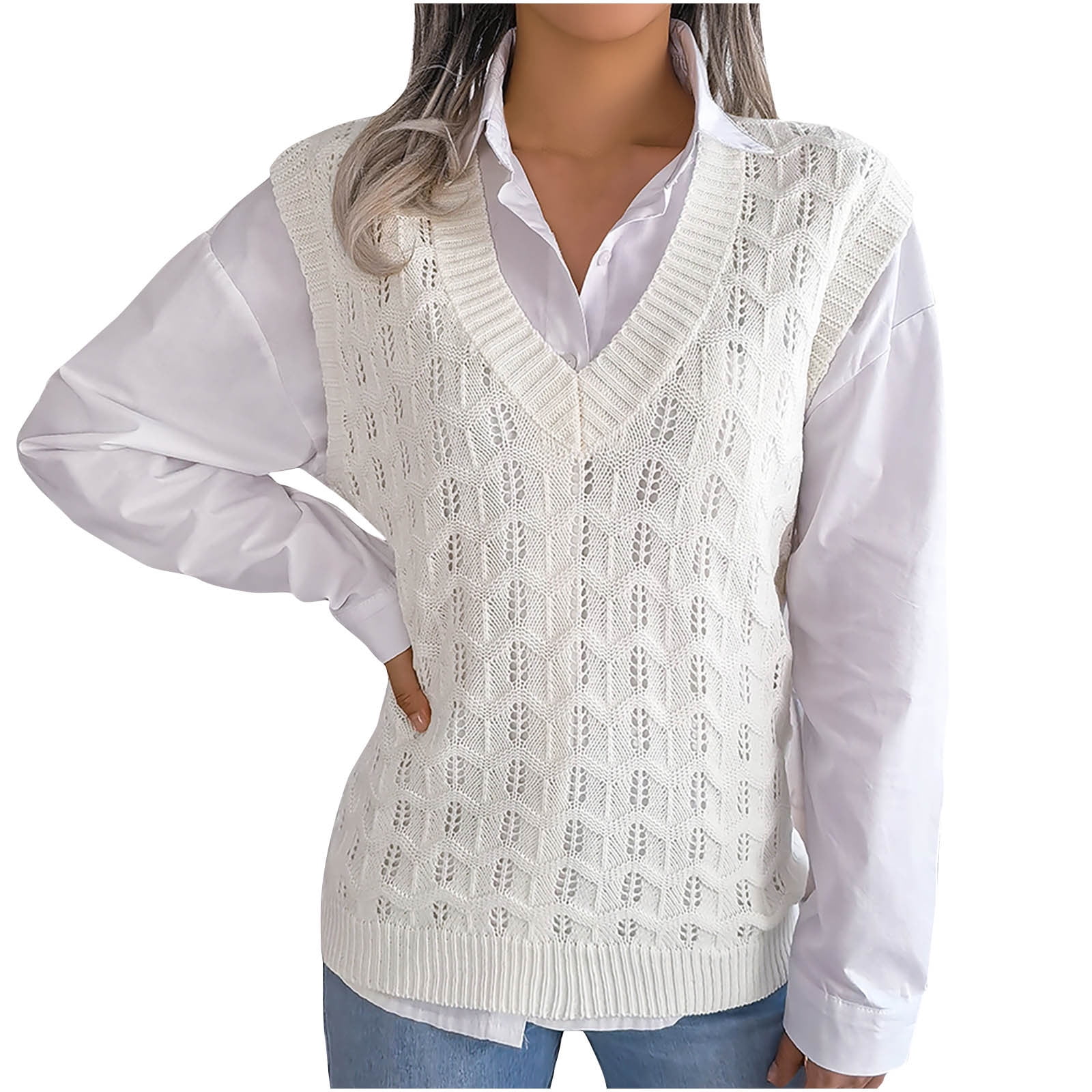 White v neck cheap colour block cable jumper