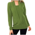thumbnail image 1 of XFLWAM Women Deep V Neck Fake Two Piece Long Sleeve Knitted Sweater Solid Color Blouse Loose Pullover Tops Green XL, 1 of 6