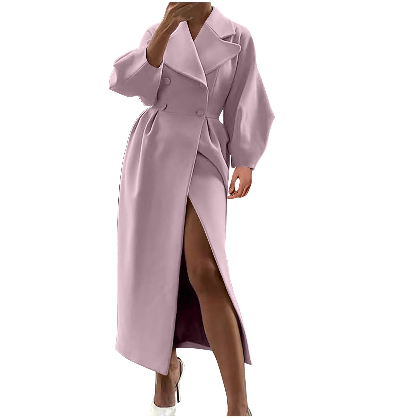 Caméo Pink Double-Breasted Satin Trench Overcoat