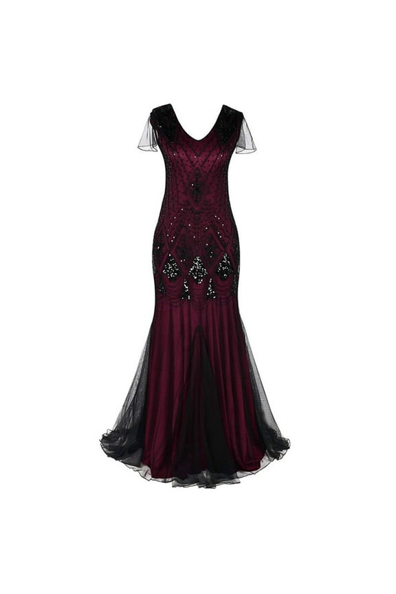 Women Evening Dress 1920s Flapper Cocktail Mermaid Plus Size Formal Gown Vintage Wedding Party Maxi Dresses Hot Pink 3XL