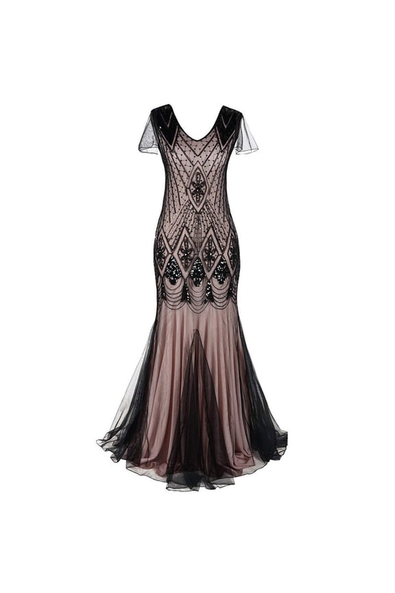 Women Evening Dress 1920s Flapper Cocktail Mermaid Plus Size Formal Gown Vintage Wedding Party Maxi Dresses Pink XXL