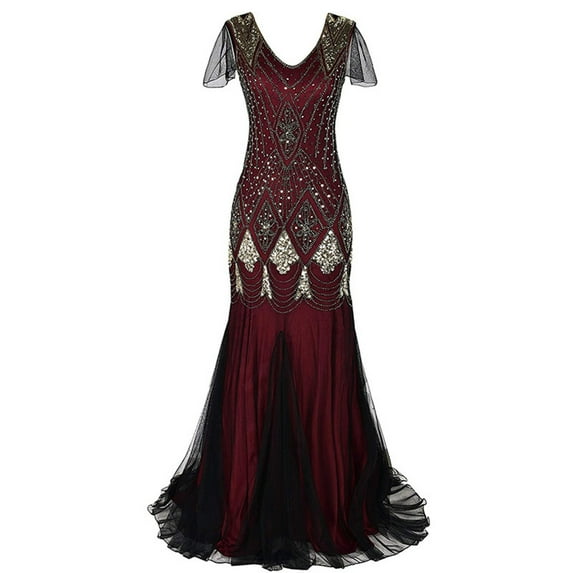 XFLWAM Women Evening Dress 1920s Flapper Cocktail Mermaid Plus Size Formal Gown Vintage Wedding Party Maxi Dresses Red S