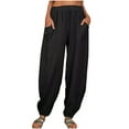 thumbnail image 1 of XFLWAM Women Fashion Solid Loose Harem Pants Capri Baggy Pants Casual Linen Long Pants Black S, 1 of 7