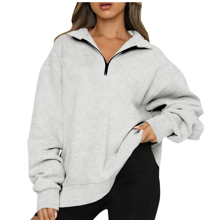 XFLWAM Women Half Zip Oversized Sweatshirts Long Sleeve Solid