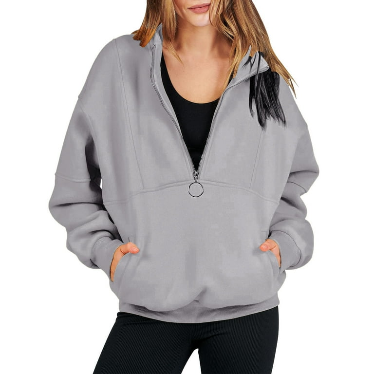 XFLWAM Women Half Zip Sweatshirt Long Sleeve Casual Fleece