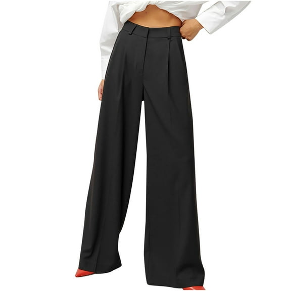 XFLWAM Women High Waist Casual Wide Leg Long Palazzo Pants Button Down Loose Business Work Office Trousers with Pockets Black S