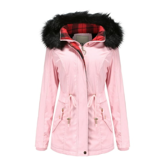 XFLWAM Women Hooded Winter Coat Warm Fleeced Lined Long Jackets Hooded Military Parka Coat Pink XXL