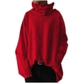 thumbnail image 1 of XFLWAM Women Long Sleeve High Neck Sweatshirt Solid Color Casual Loose Turtleneck Pullover Tops Fall Blouse Red M, 1 of 6