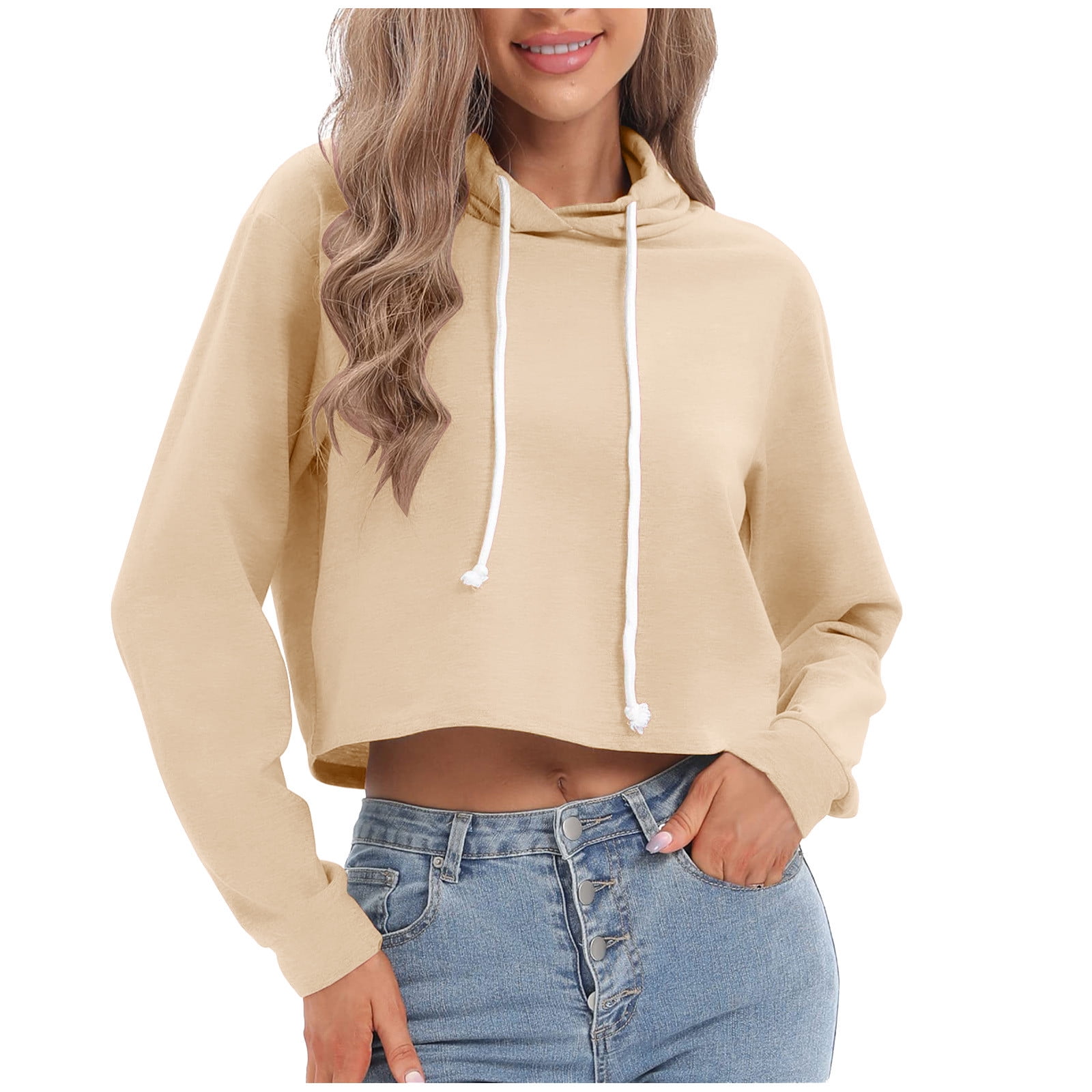 XFLWAM Womens Winter Warm Hoodies Solid Color Pullover Casual Sweatshirts  Long Sleeve Tops Loose Hoodie with Pockets Khaki M 