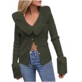 thumbnail image 1 of XFLWAM Women Long Sleeve V-Neck Cropped Knit Cardigan Sweaters Pullover Tops with Faux Fur Collar Cuffs Army Green XL, 1 of 6