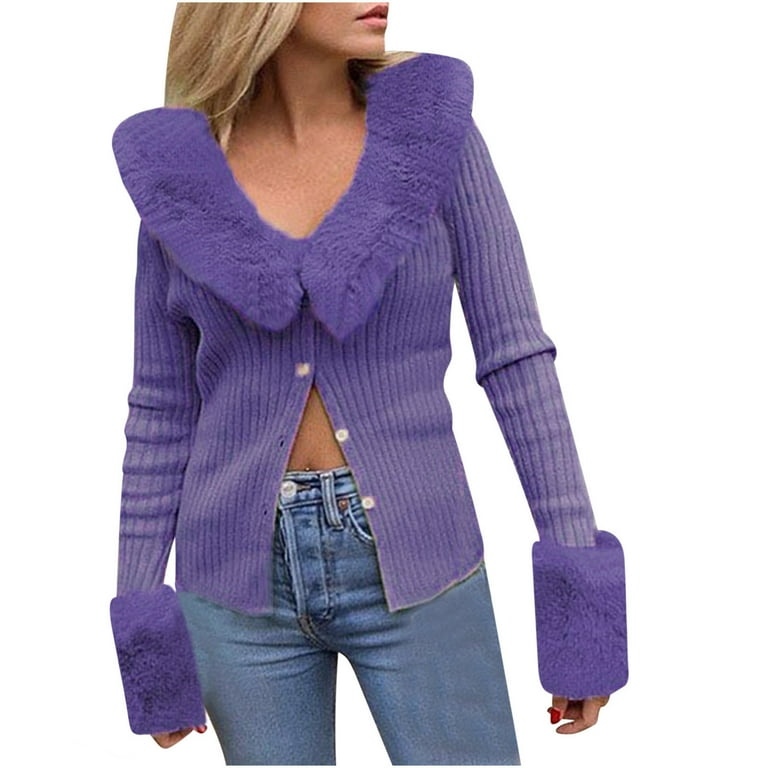XFLWAM Women Long Sleeve V-Neck Cropped Knit Cardigan Sweaters