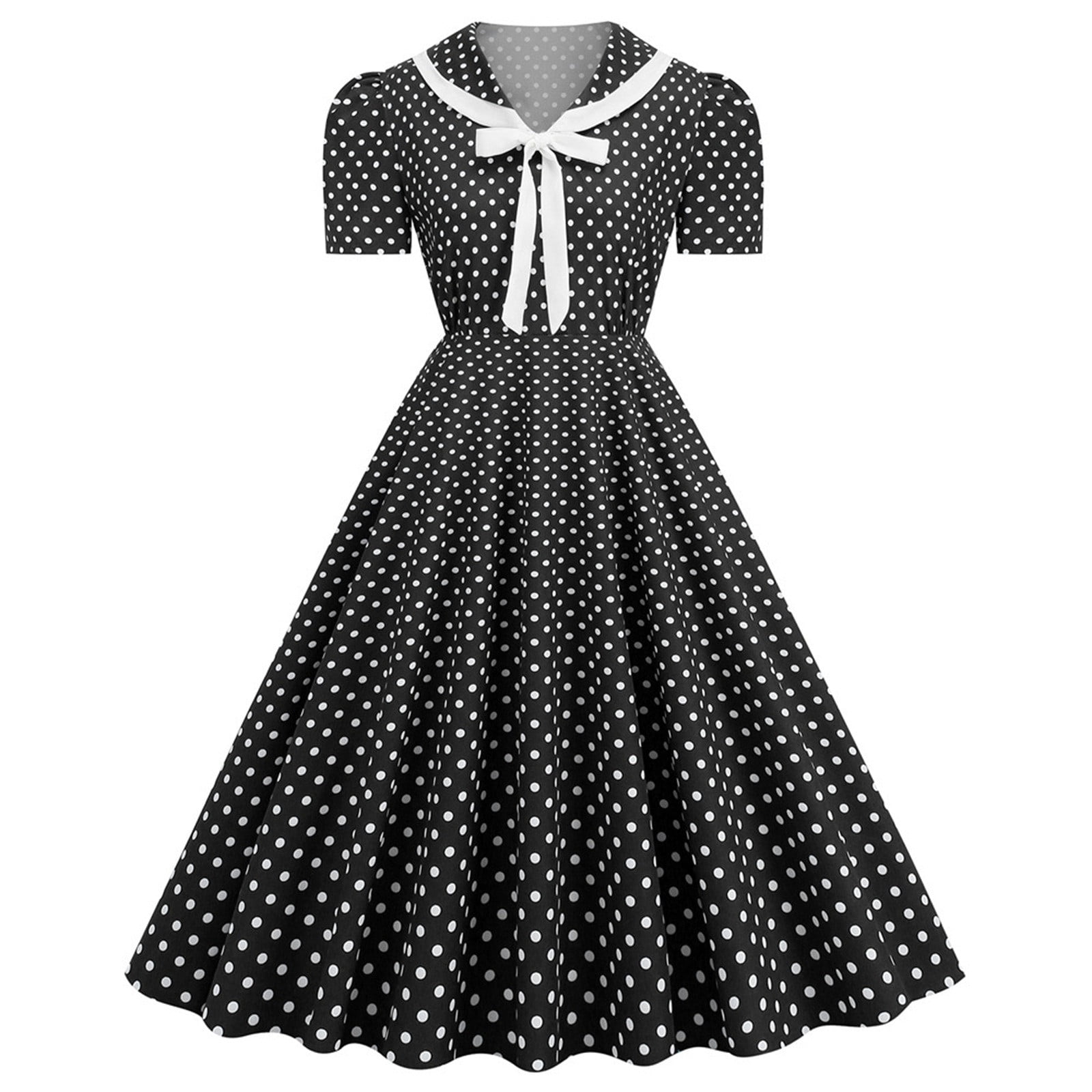 XFLWAM Women Notch Lapel 50s 60s Vintage Short Sleeve V-Neck Cocktail Swing Dress Polka Dot 1950s Rockabilly Prom Party Midi Dress Black L - Walmart.com XFLWAM Women Notch Lapel 50s 60s Vintage Short Sleeve V-Neck Cocktail Swing Dress Polka Dot 1950s Rockabilly Prom Party Midi Dress Black L - Walmart.com
