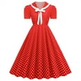 thumbnail image 1 of XFLWAM Women Notch Lapel 50s 60s Vintage Short Sleeve V-Neck Cocktail Swing Dress Polka Dot 1950s Rockabilly Prom Party Midi Dress Red XL, 1 of 8