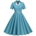 thumbnail image 1 of XFLWAM Women Notch Lapel Vintage V-Neck Cocktail Swing Dress 50s 60s Button up 1950s Rockabilly Prom Midi Evening Dress with Pockets Blue XL, 1 of 8