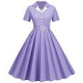 thumbnail image 1 of XFLWAM Women Notch Lapel Vintage V-Neck Cocktail Swing Dress 50s 60s Button up 1950s Rockabilly Prom Midi Evening Dress with Pockets Purple M, 1 of 8