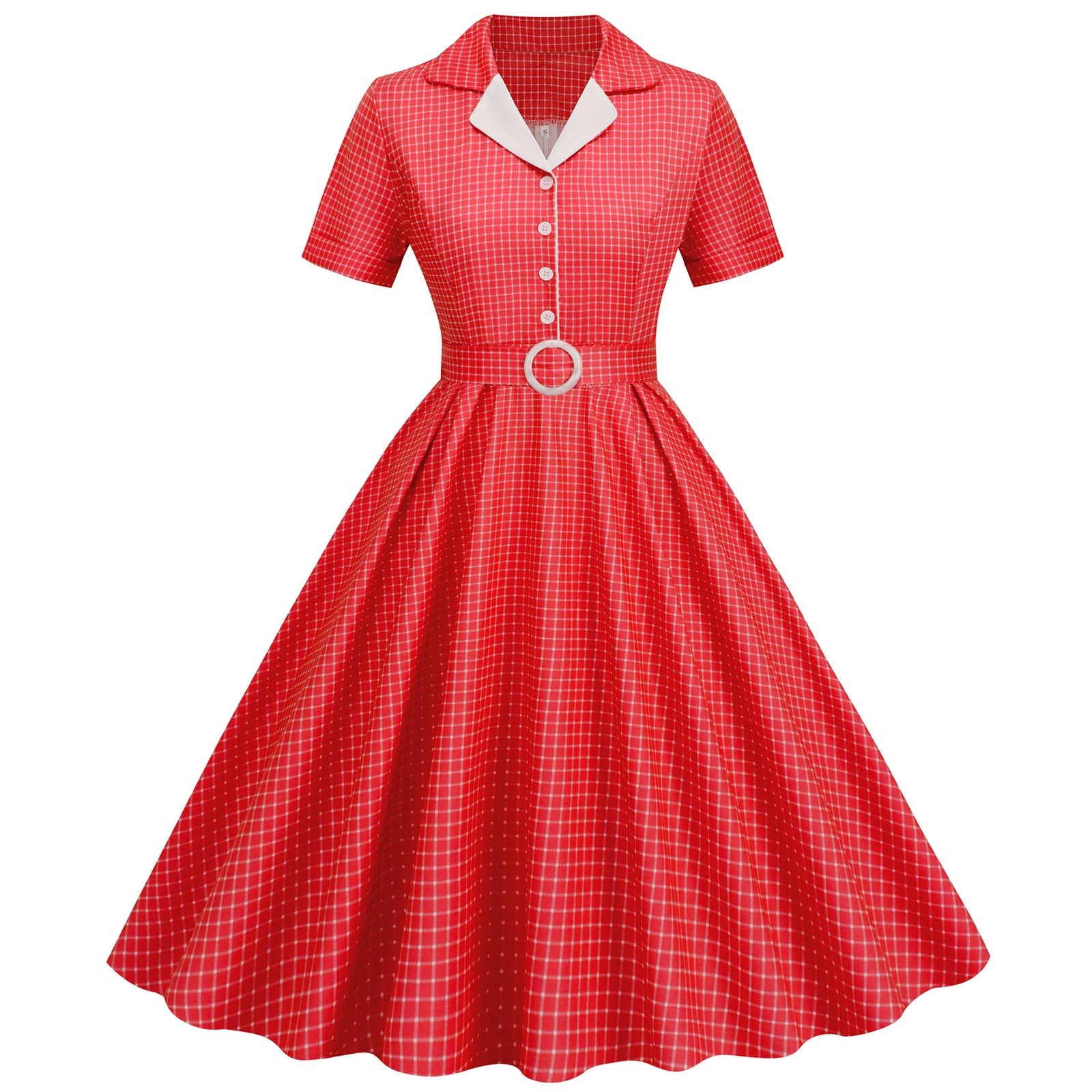 XFLWAM Women Notch Lapel Vintage VNeck Cocktail Swing Dress 50s 60s — free download