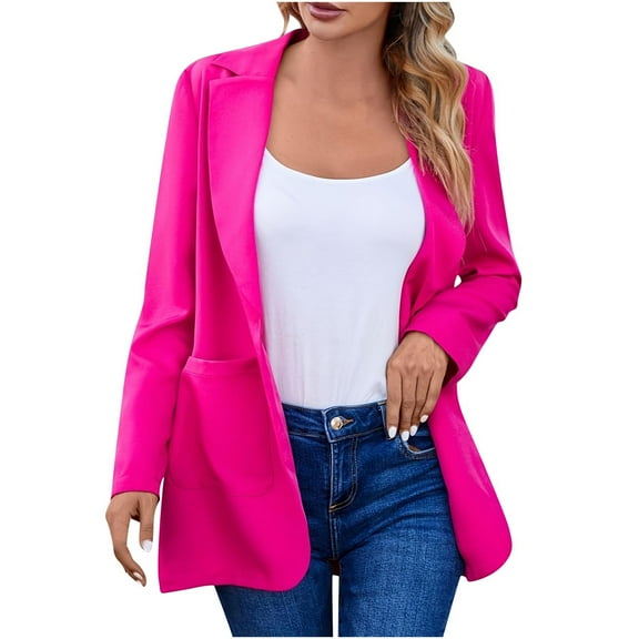 XFLWAM Women Open Front Blazers Notch Lapel Long Sleeve Casual Business Office Slim Suit Jacket with Pockets Hot Pink XXL