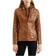 thumbnail image 1 of XFLWAM Women Plus Size Fashion Faux Leather Jacket Long Sleeve Zipper Fitted Moto Biker Coat Brown-1 XXL, 1 of 4