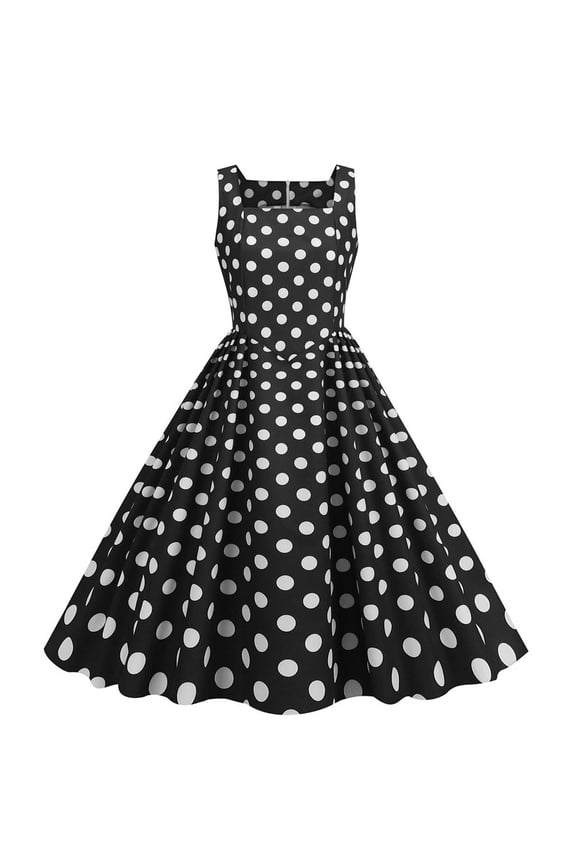 Women Polka Dot 1950s Cocktail Party Swing Dress 50s 60s Vintage Doll Collar Dresses Retro Audrey Hepburn Rockabilly Prom Dress Black S