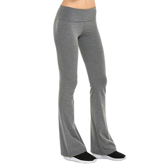XFLWAM Women Ribbed Bootcut Yoga Pants High Waisted Bootleg Flare Tummy Control Workout Leggings Gray M