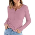 thumbnail image 1 of XFLWAM Women Ribbed Long Sleeve Button Down T-Shirt Under Scrub Crew Neck Basic Henley Top Pink L, 1 of 5